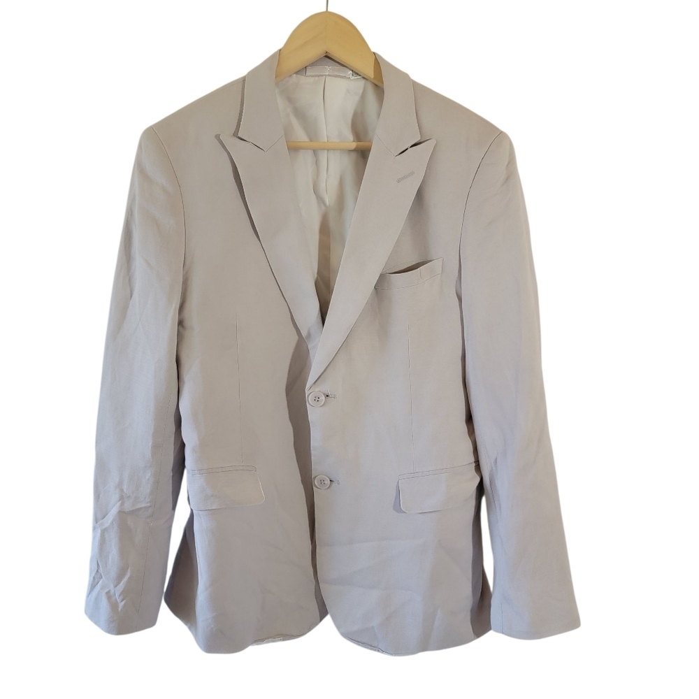 Bespoke TAZZIO Europe Mens Linen Blend Blazer Sz 38R Ivory Two Button Old Money